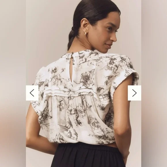 Pilcro Anthropologie Print Ruffle Puff Sleeve Crop black/white XXS top NWT - Picture 3 of 7